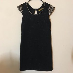 Black and Gold Mini Dress with Pearls and Gems